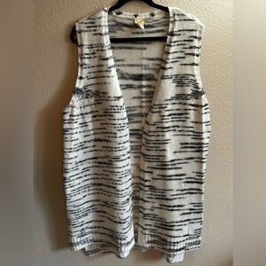 Faded Glory Black and White Striped Sleeveless Cardigan Size Large